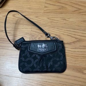 EUC Black Silver Shimmery Logo Coach Wristlet